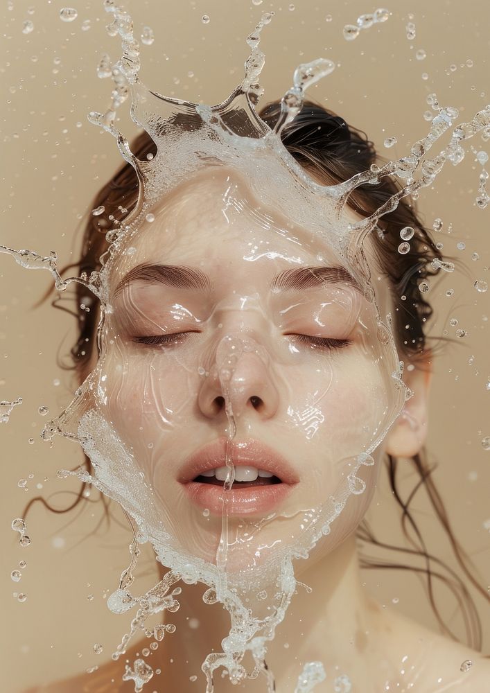 Clear liquid splashing portrait washing.