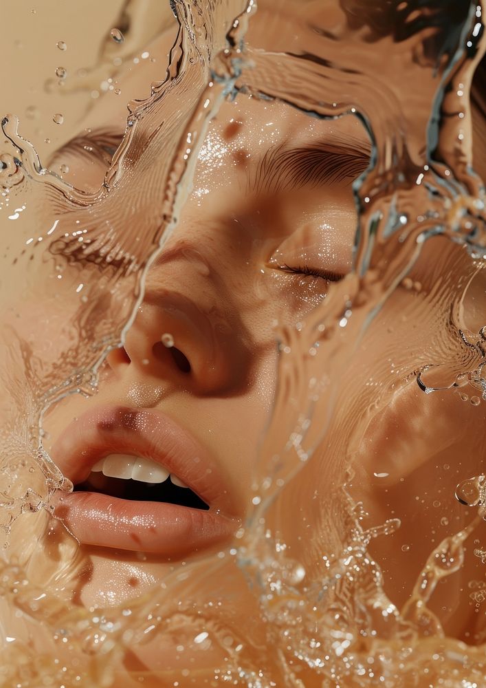 Clear liquid splashing portrait swimming.