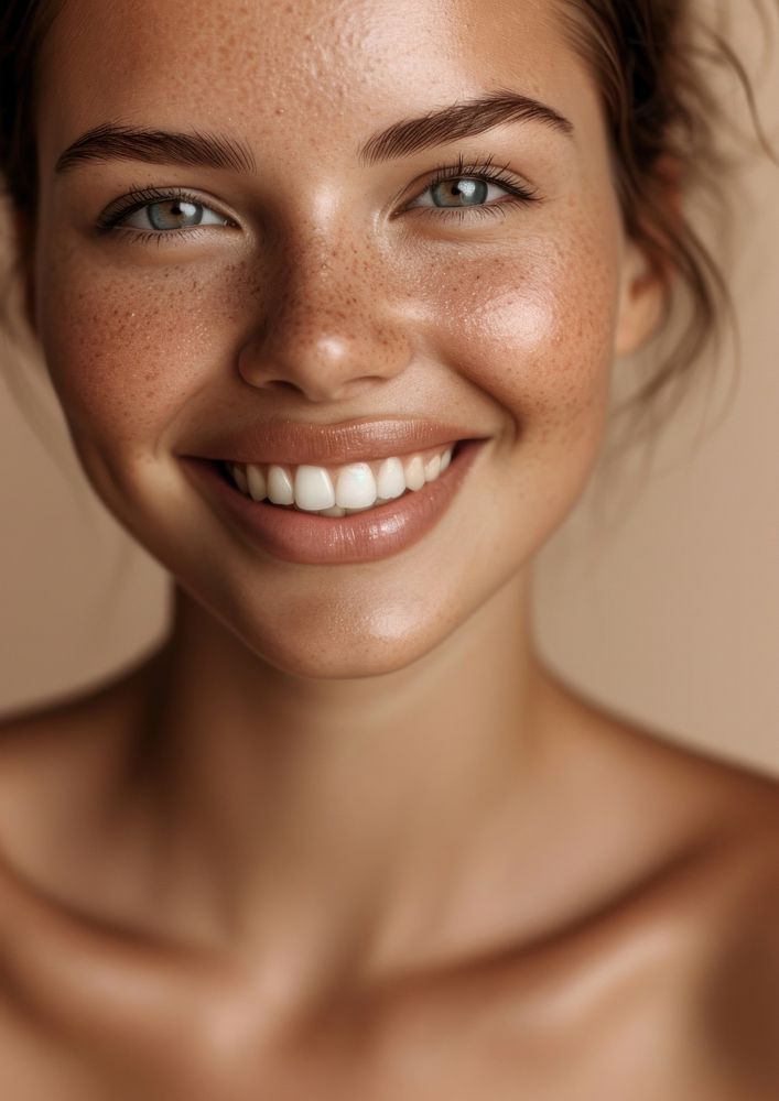 Woman happy with no makeup smile skin adult.