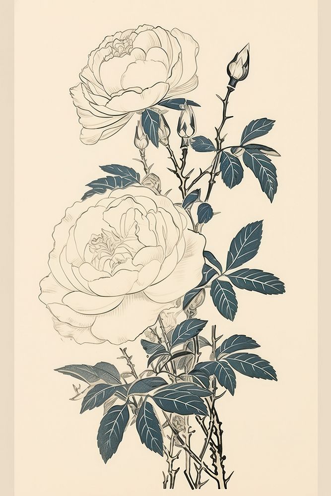An isolated white roses flower art pattern.