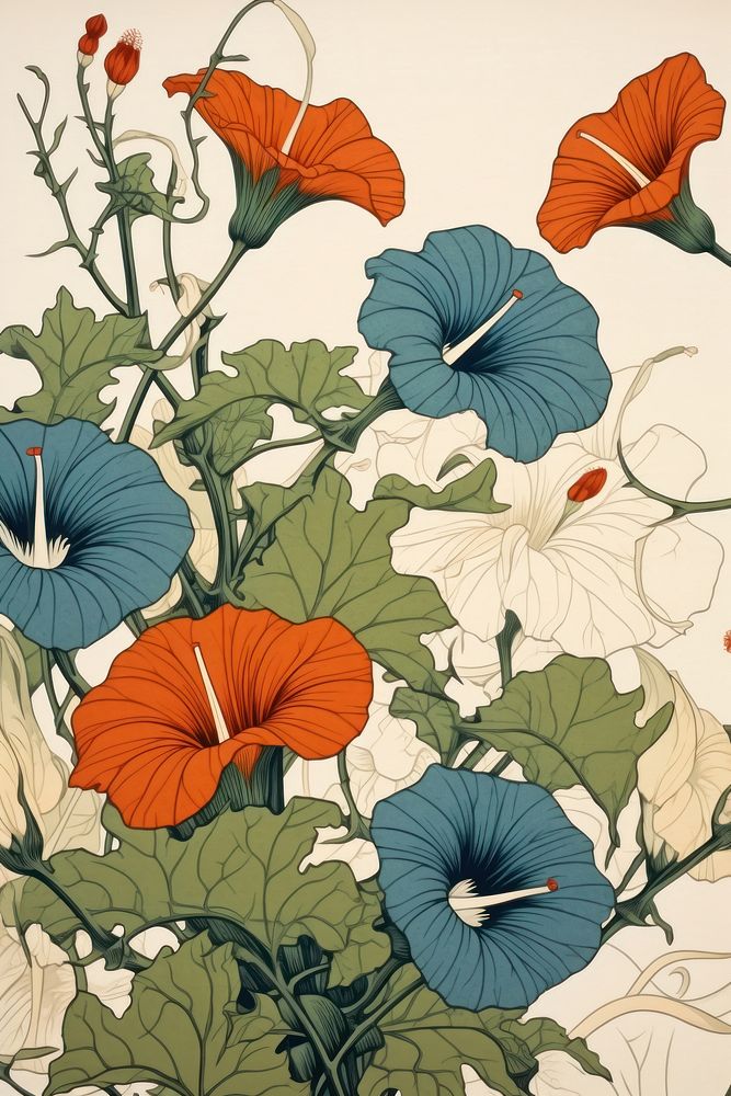 An isolated morning glory flower art pattern.