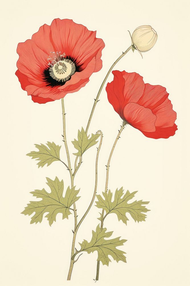 An isolated poppy flower plant red.
