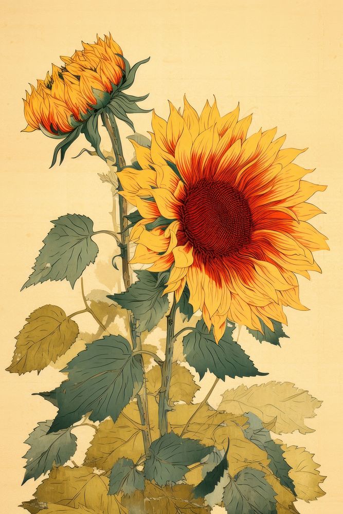 An isolated sunflowers art painting plant.