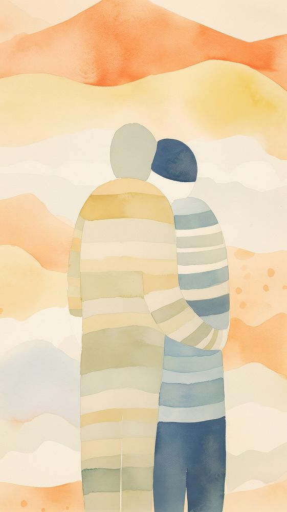 Couple love hugging together back painting adult.