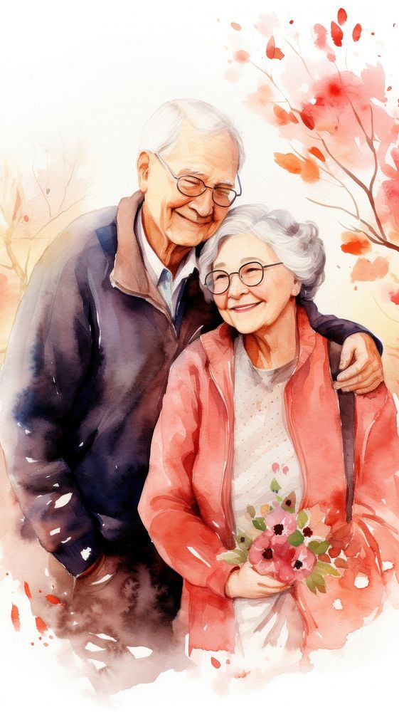 Grandma and grandpa portrait glasses flower.