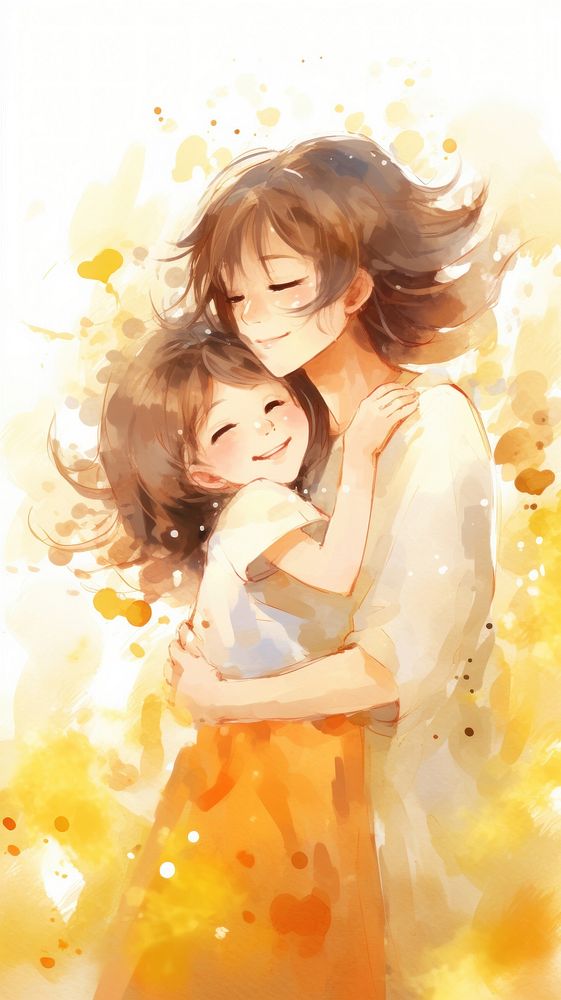 Kid love hugging mom portrait anime adult.
