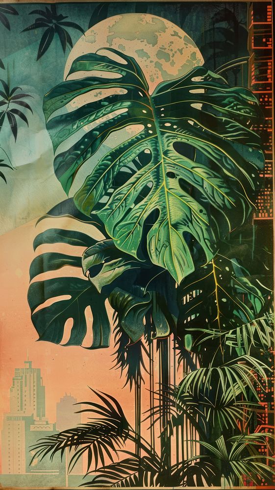 A monstera leaf outdoors painting nature.