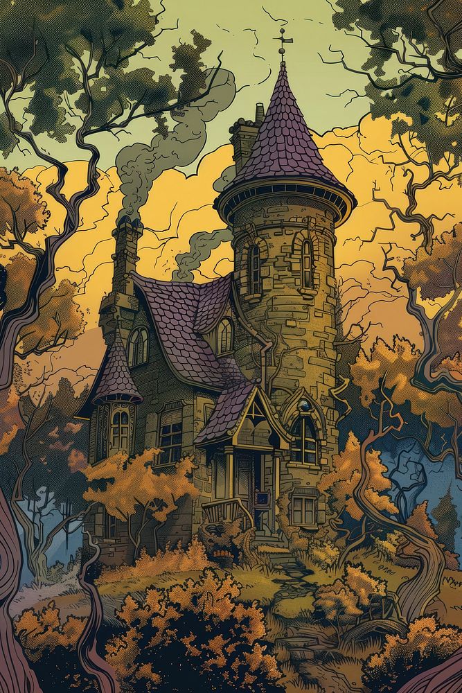 Vector illustrated of a witch house art architecture building.
