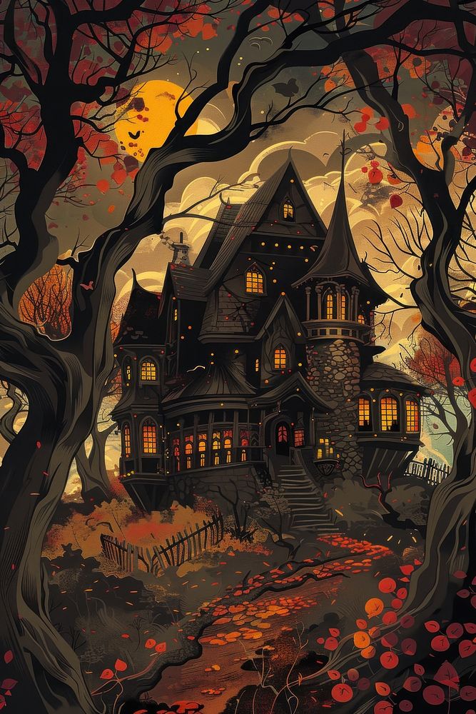 Vector illustrated of a witch house architecture building art.