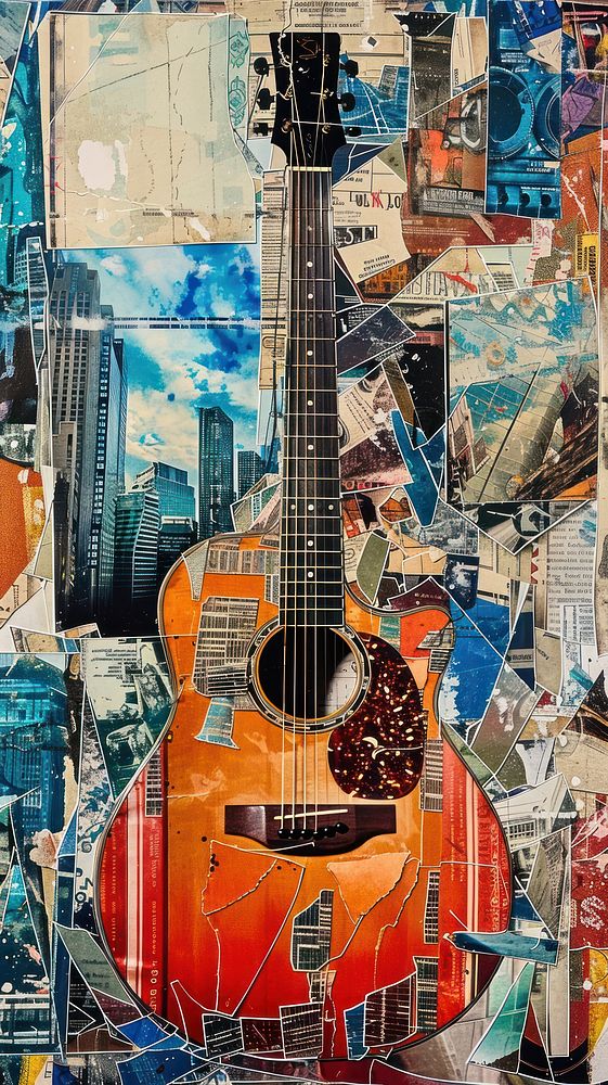 A guitar collage art architecture.