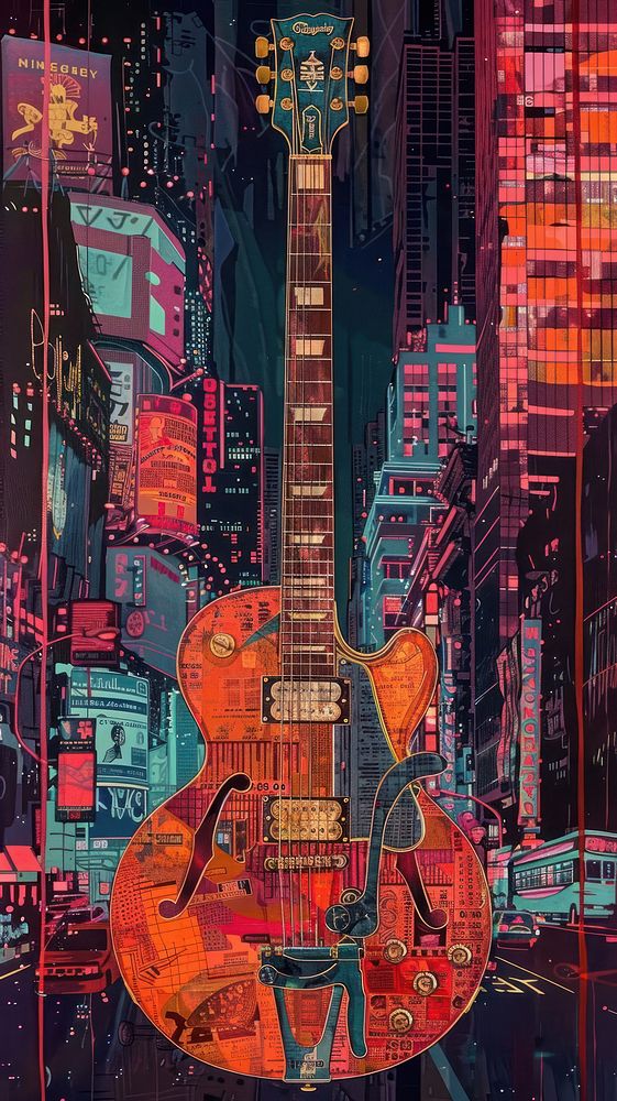 A guitar architecture night city.