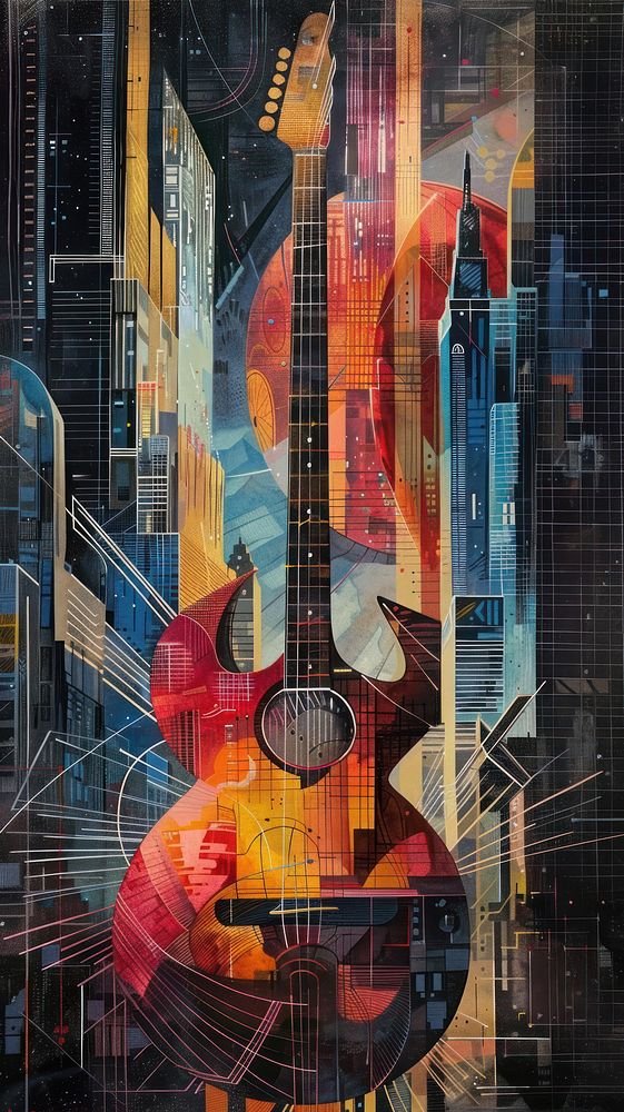 A guitar architecture drawing city.