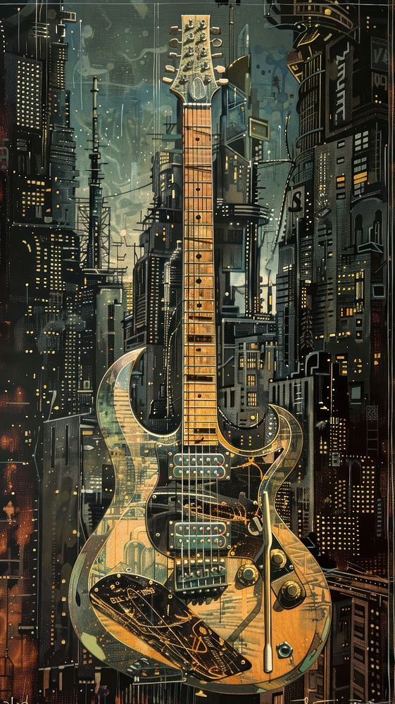 A guitar city night architecture.