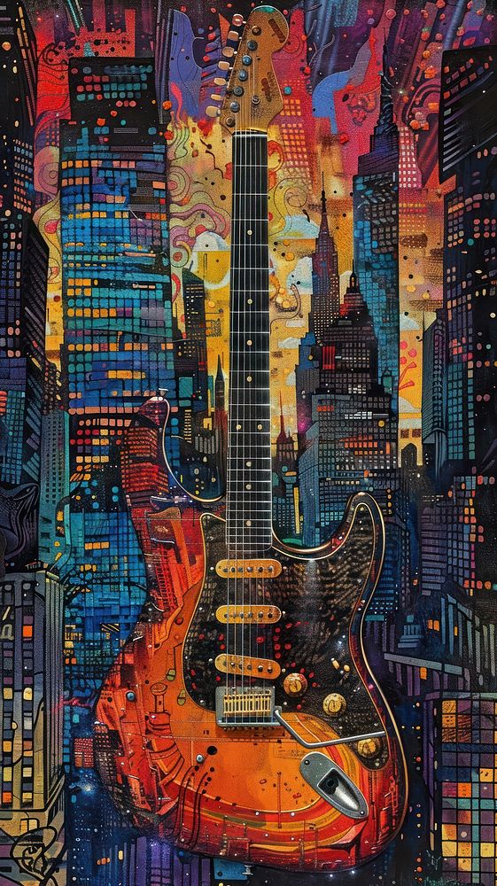 A guitar drawing city art.