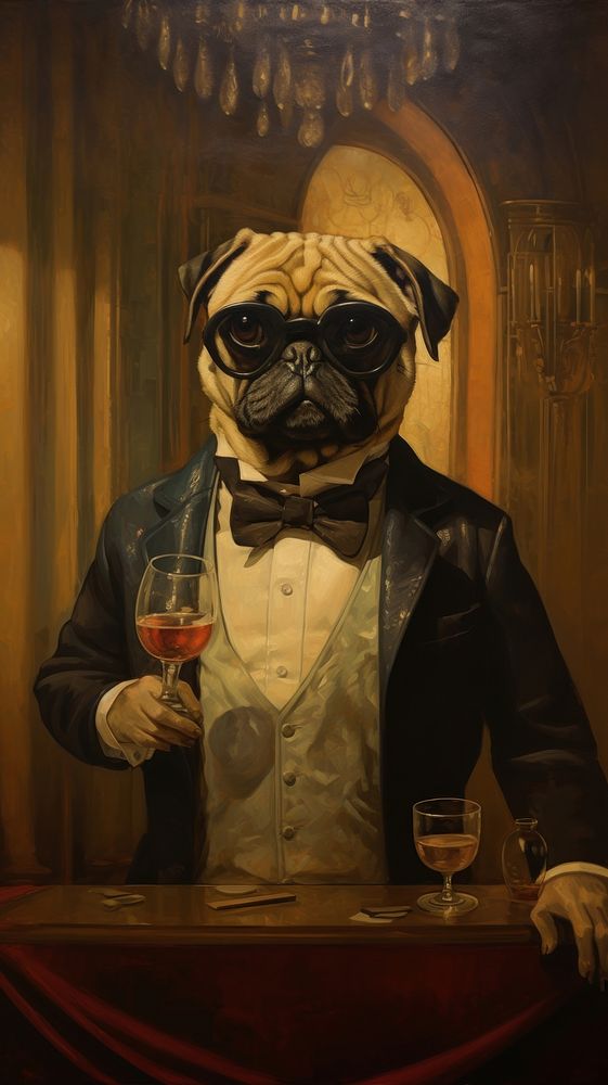 A pug painting portrait animal.