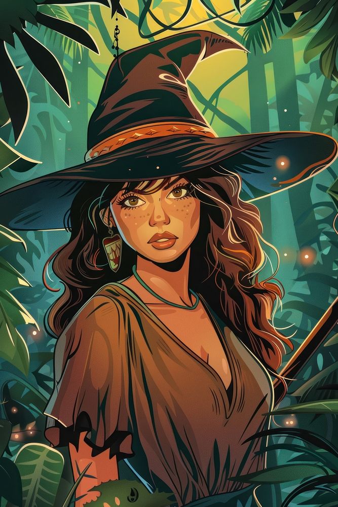 Vector illustrated of a witch comics forest adult.