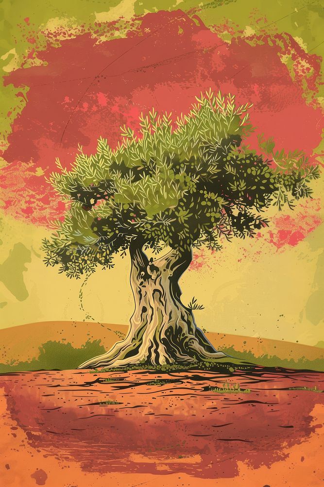 Vector illustrated of a olive tree art painting drawing.