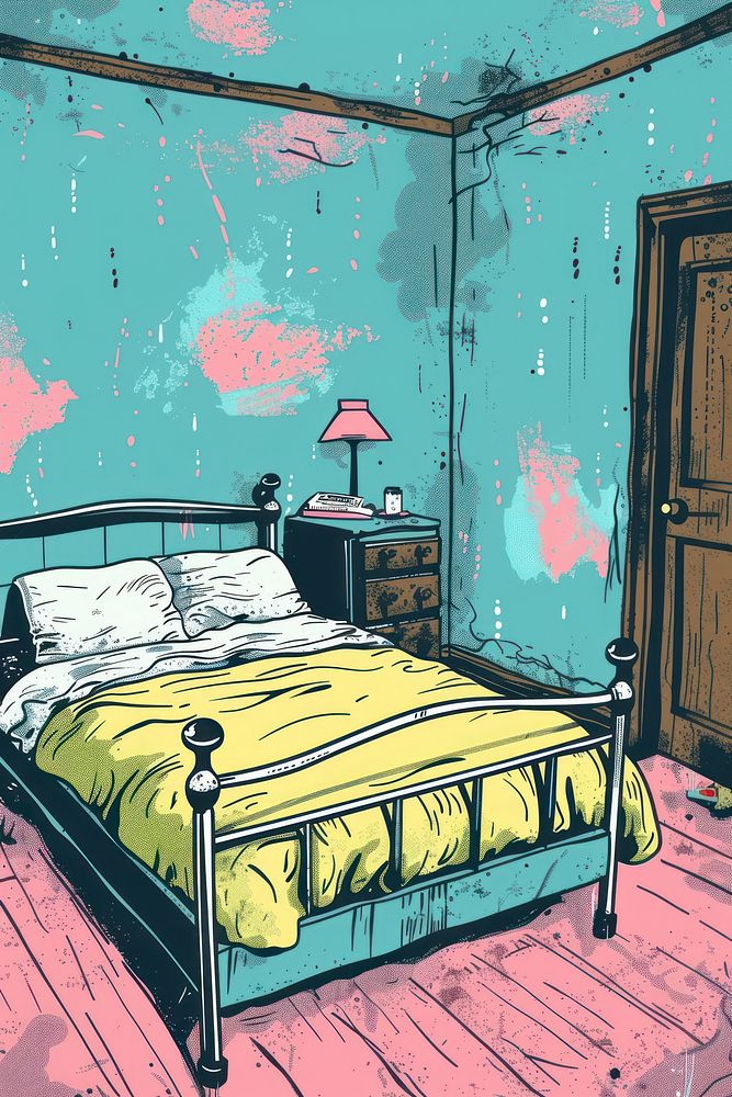 Vector illustrated of an anxiety bedroom furniture art.