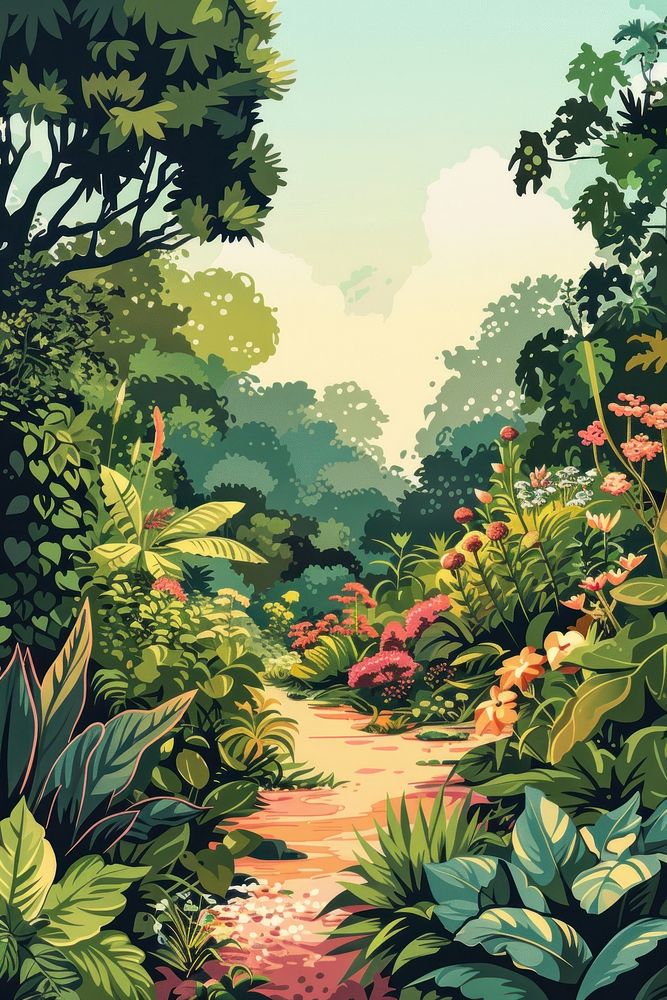 Vector illustrated of a garden vegetation landscape outdoors.