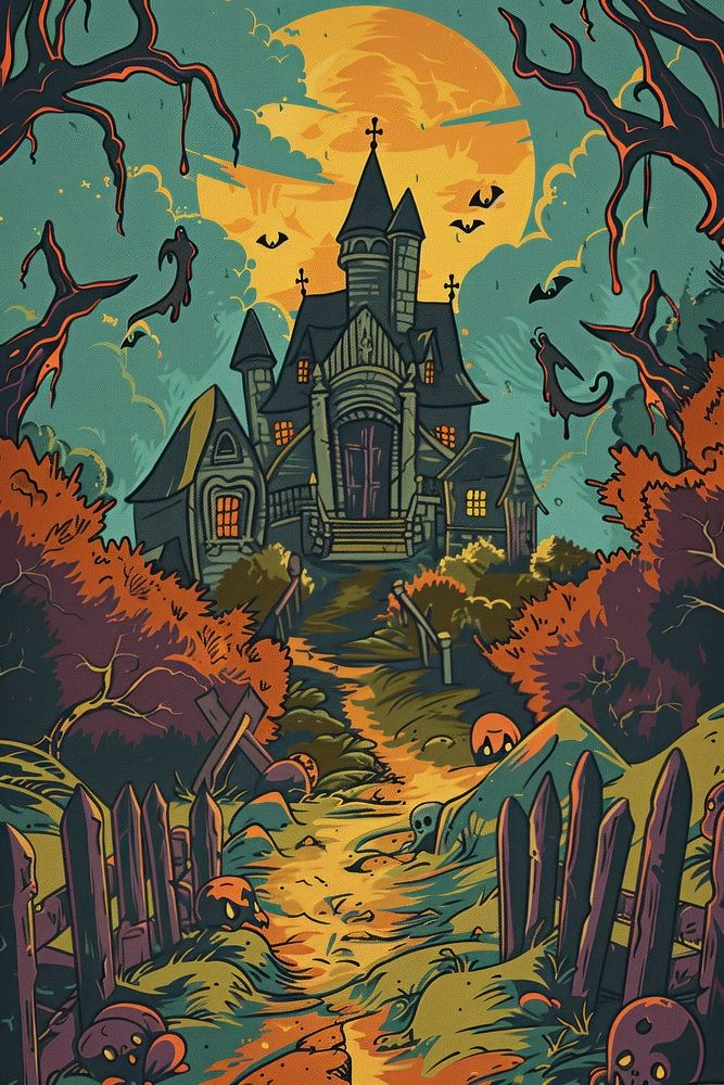 Vector illustrated of a spooky outdoors painting art.