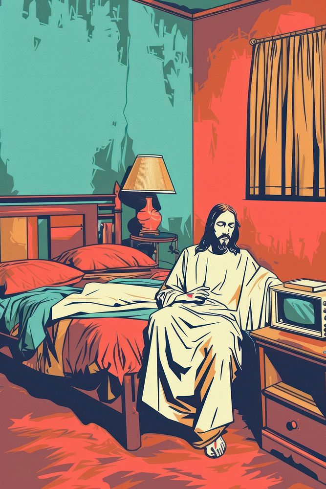 Vector illustrated of a jesus christ bedroom furniture human.