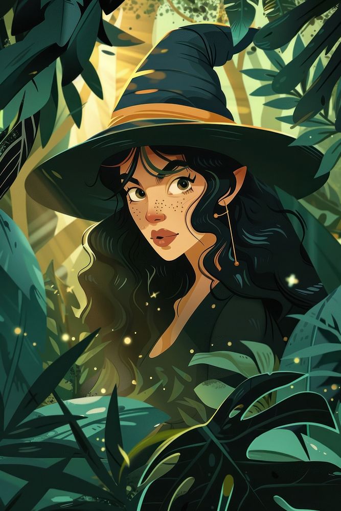 Vector illustrated of a witch nature outdoors comics.