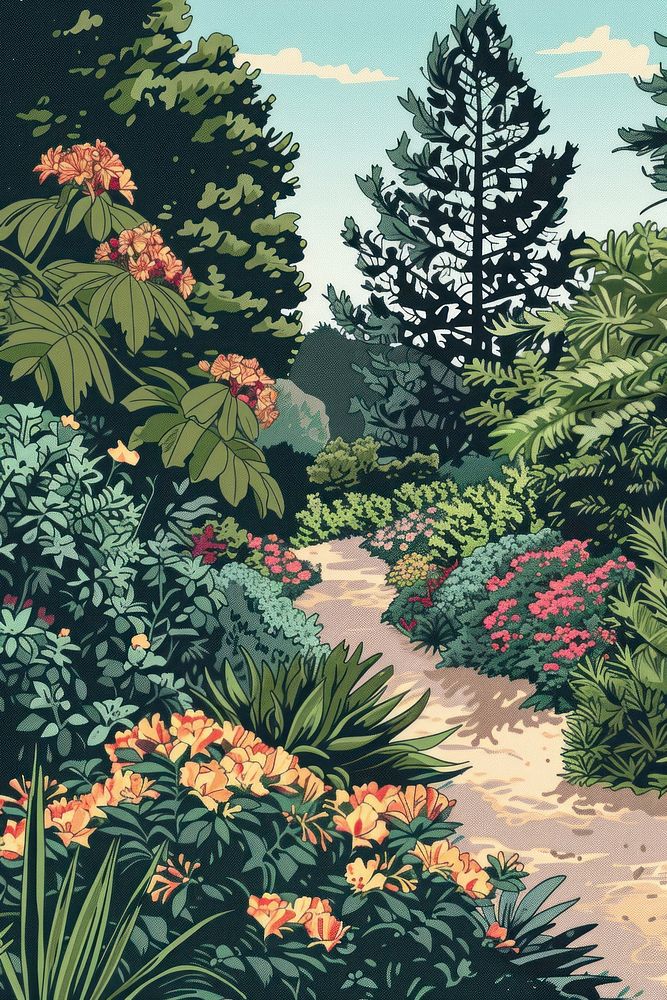 Vector illustrated of a garden vegetation outdoors nature.