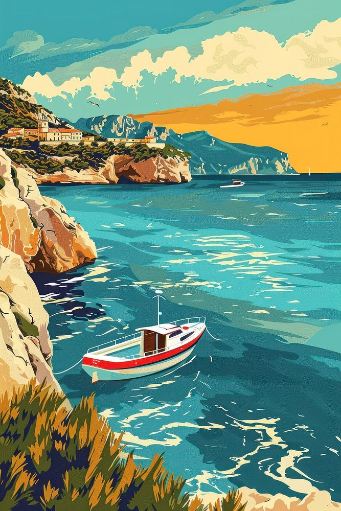 Vector illustrated of a mediterranean landscape painting outdoors.