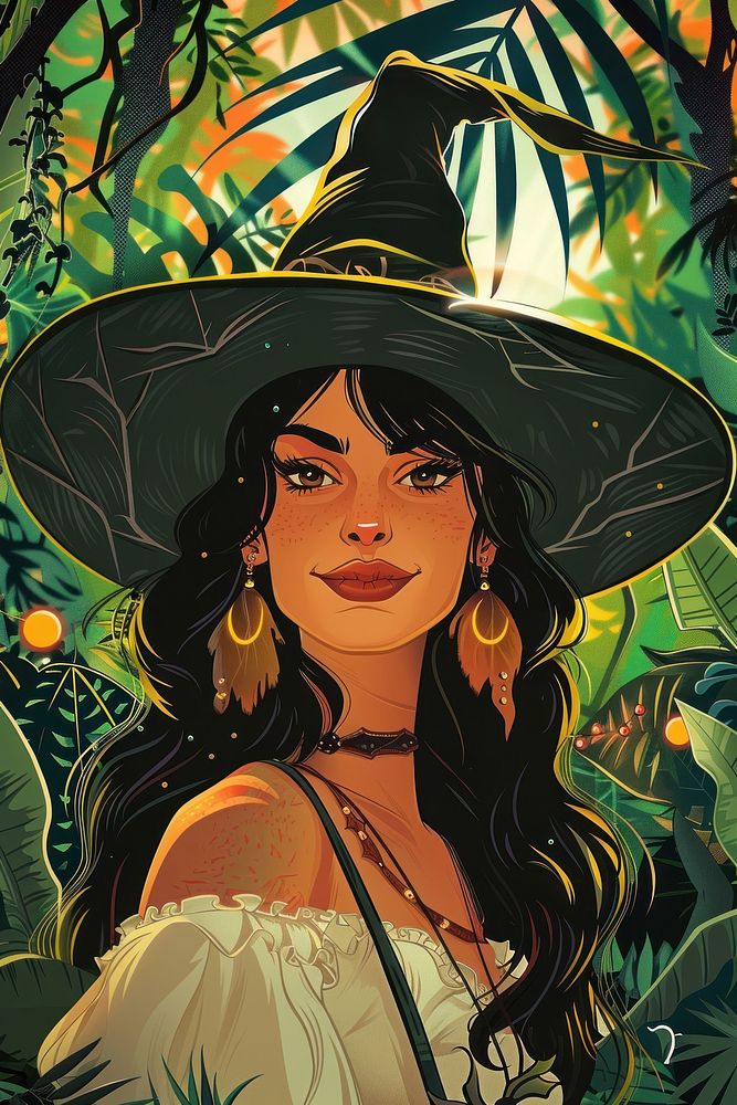 Vector illustrated of a witch comics forest adult.