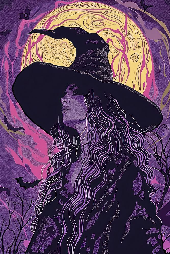 Vector illustrated of a witch purple adult art.