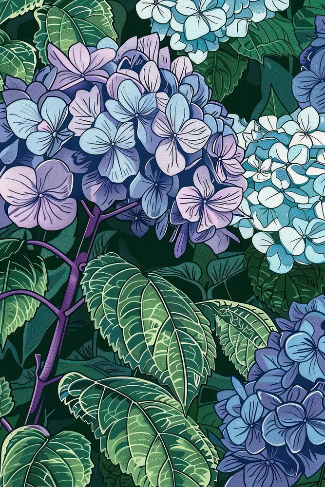 Vector illustrated of a hydrangea outdoors pattern nature.