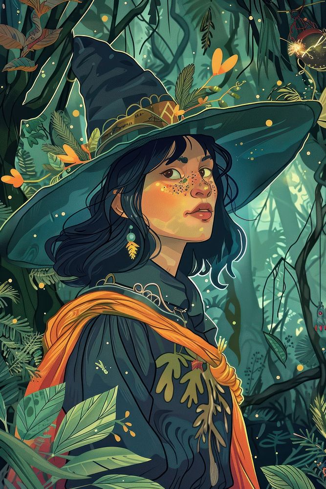 Vector illustrated of a witch nature forest adult.