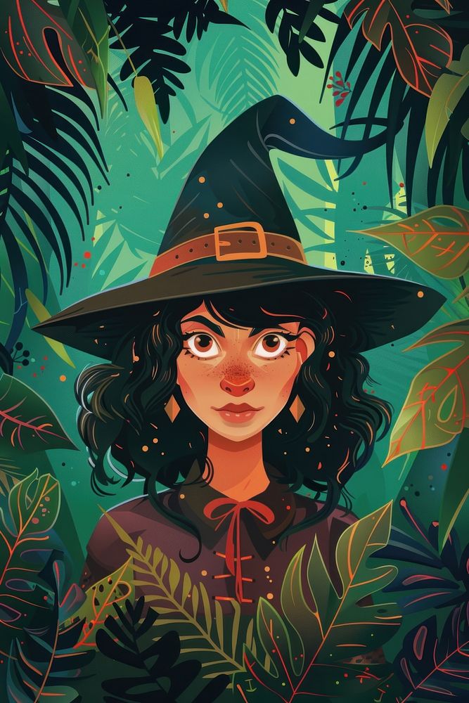 Vector illustrated of a witch nature outdoors forest.