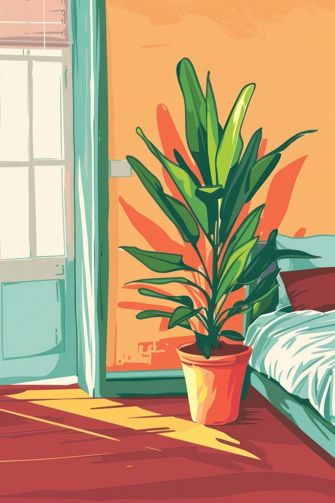 Vector illustrated of a indoor plant architecture bedroom indoors.