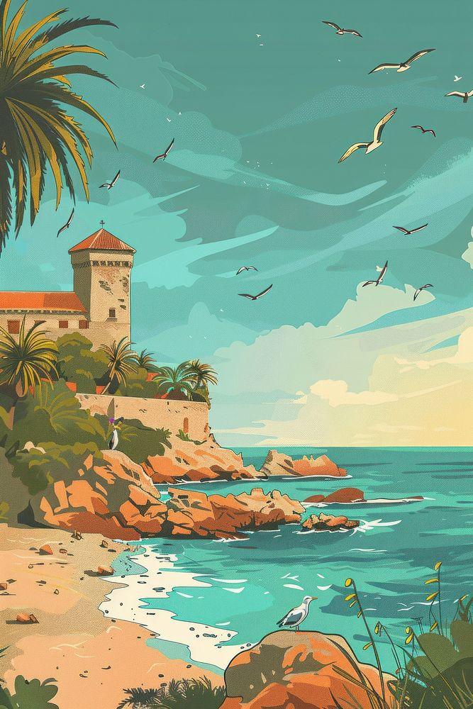 Vector illustrated of a mediterranean art outdoors painting.
