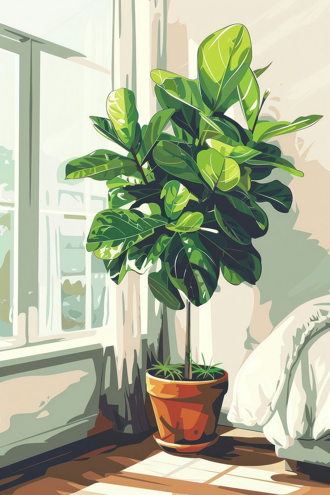 Vector illustrated of a indoor plant windowsill human leaf.