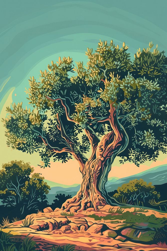 Vector illustrated of a olive tree art outdoors painting.