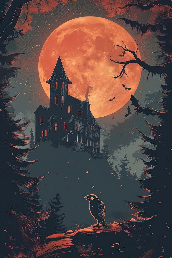 Vector illustrated of a spooky architecture building outdoors.