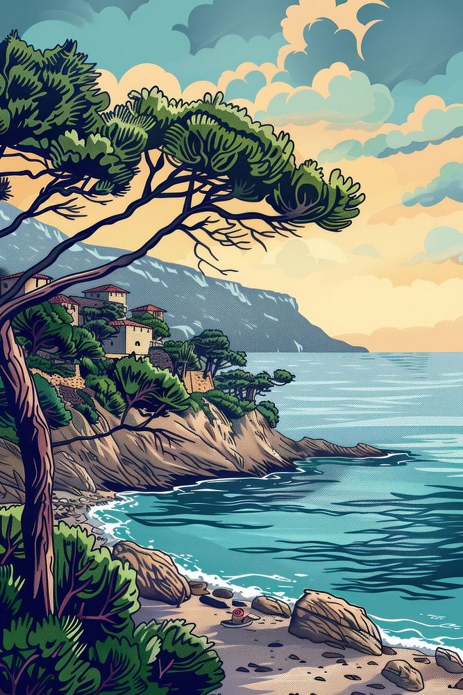 Vector illustrated of a mediterranean landscape outdoors nature.