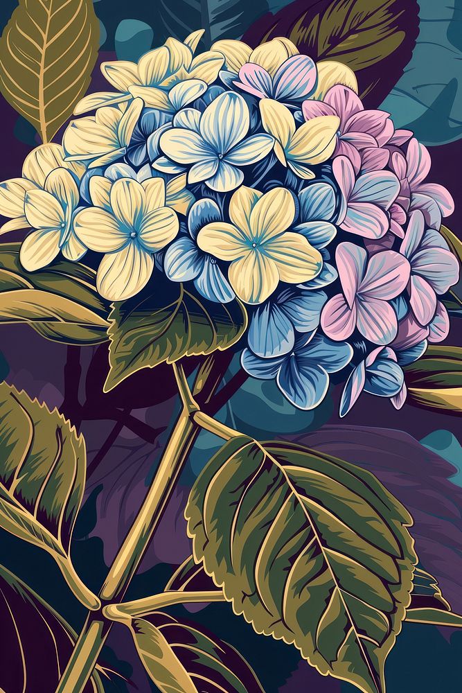 Vector illustrated of a hydrangea art outdoors pattern.