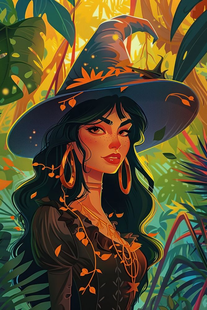 Vector illustrated of a witch outdoors forest adult.