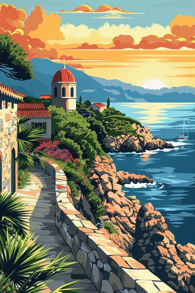 Vector illustrated of a mediterranean art architecture outdoors.