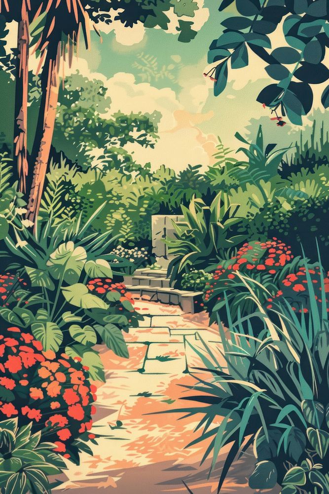 Vector illustrated of a garden architecture outdoors backyard.