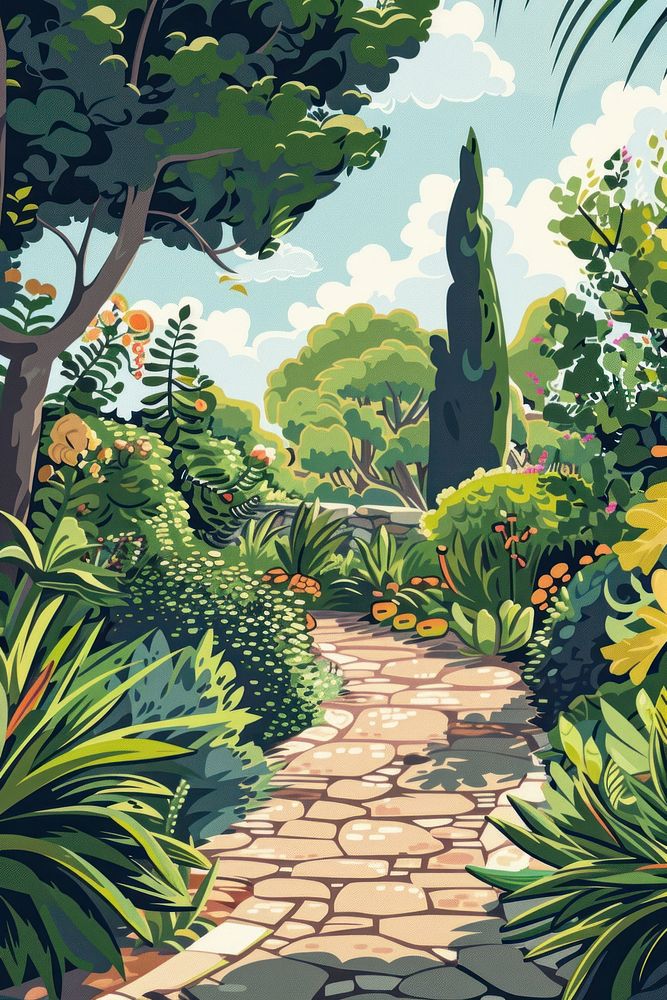 Vector illustrated of a garden outdoors walkway nature.