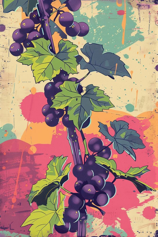Vector illustrated of a vine art painting grapes.