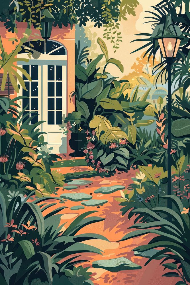 Vector illustrated of a garden architecture outdoors painting.
