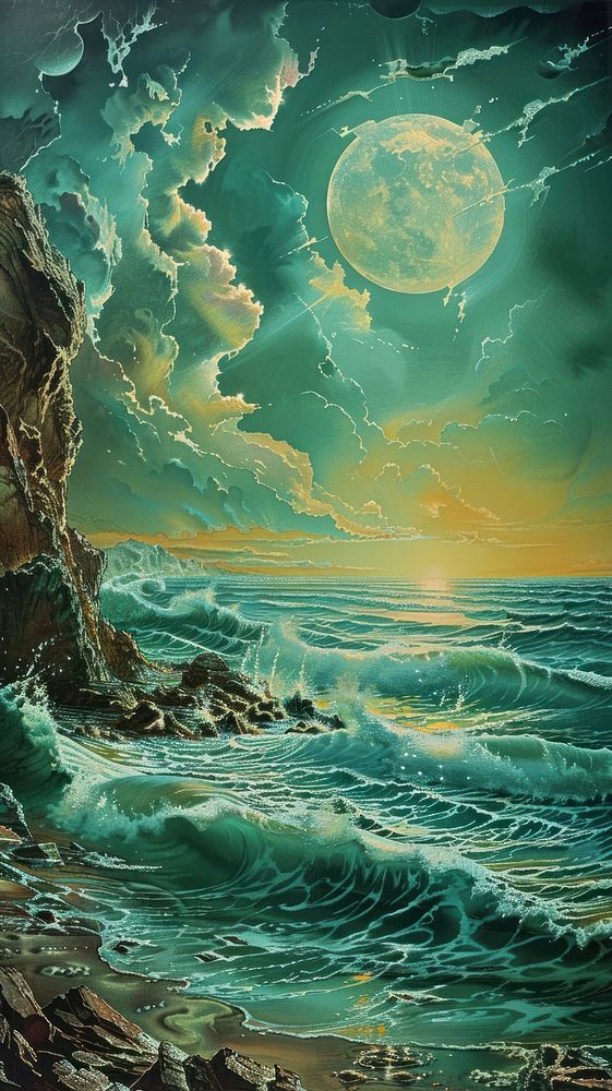A seascape astronomy outdoors painting.