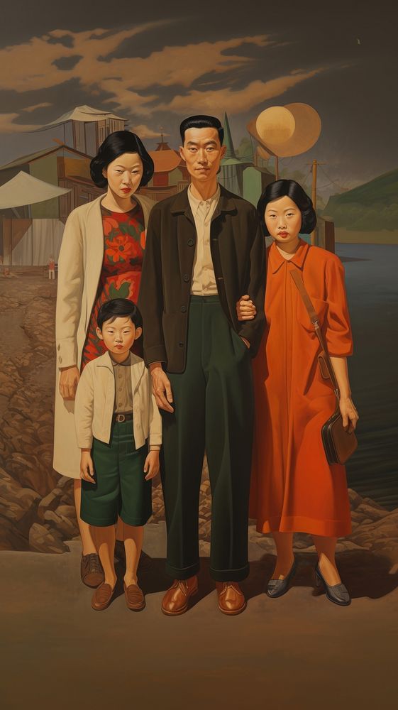 Asian family portrait painting adult.