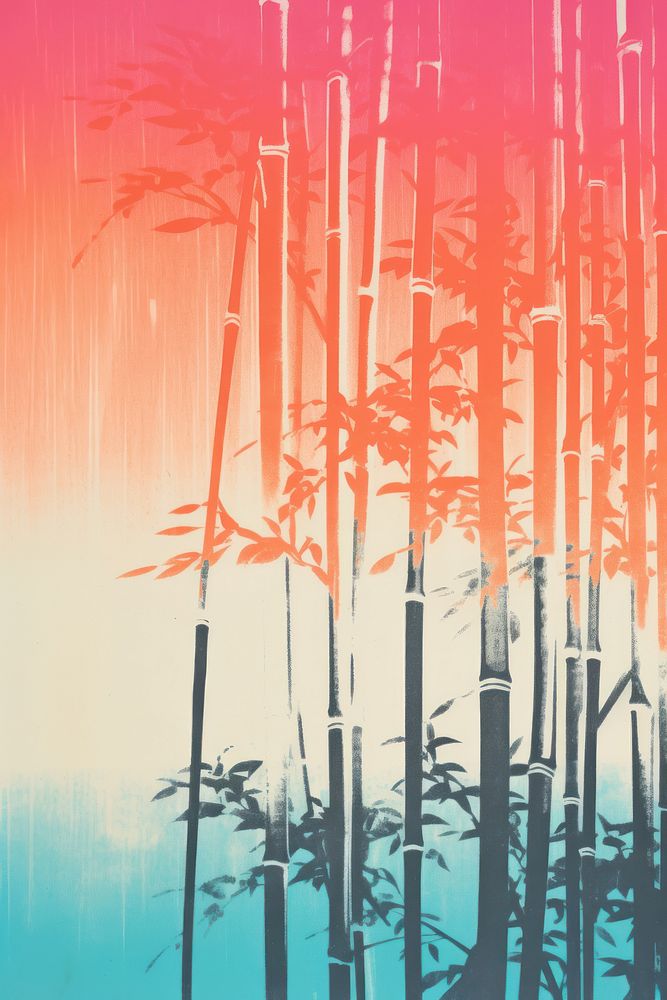 Bamboo tree Risograph style backgrounds plant tranquility.