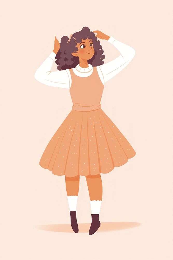 European teen girl illustration cartoon dress skirt.